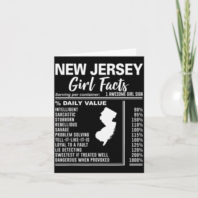 Born In New Jersey - New Jersey Girl Facts  Card (Front)