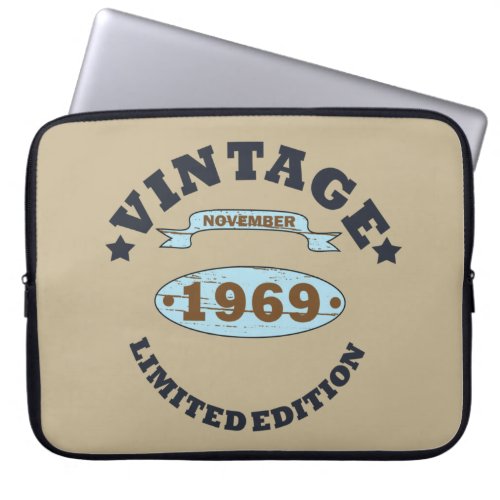 born in november 1969 vintage birthday laptop sleeve
