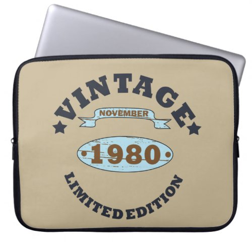 born in november 1980 vintage birthday laptop sleeve
