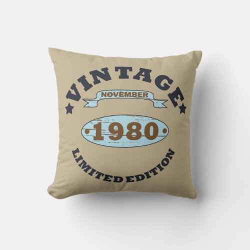 born in november 1980 vintage birthday throw pillow