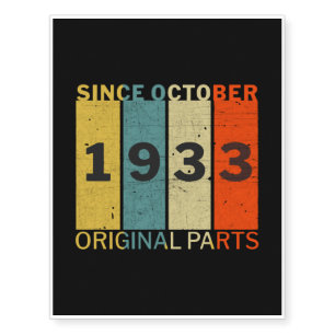 Born In October 1933 Funny Birthday Retro Quote Temporary Tattoos