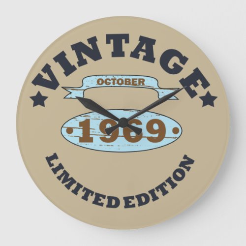 born in october 1969 vintage birthday large clock