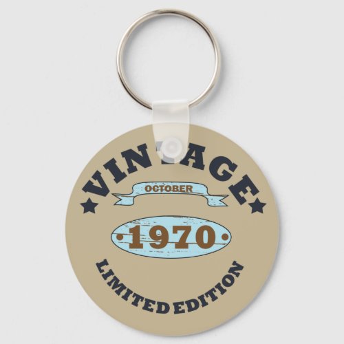 born in october 1970 vintage birthday keychain