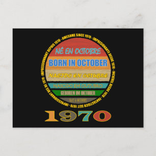 Born In October Awesome Since 1970 Many Languages Postcard