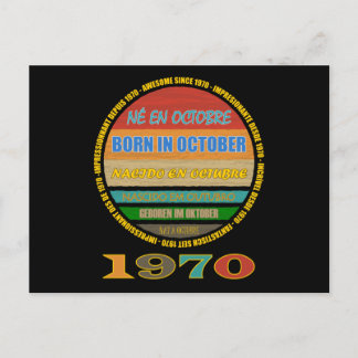 Born In October Awesome Since 1970 Many Languages Postcard
