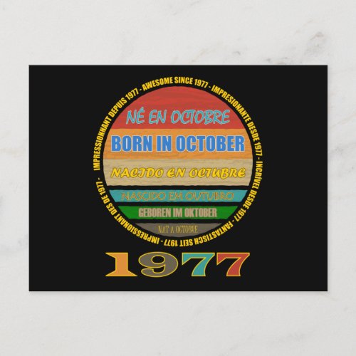 Born In October Awesome Since 1977 Many Languages Postcard