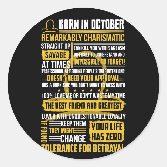Born in October Facts Classic Round Sticker (Front)