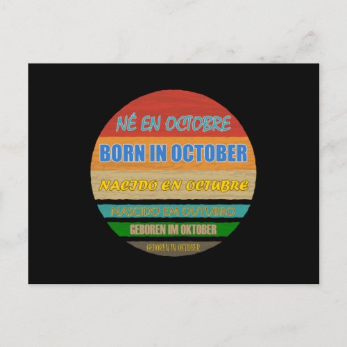 Born In October In Many Languages Postcard