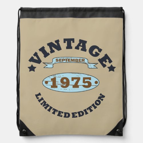 born in september 1975 vintage birthday drawstring bag