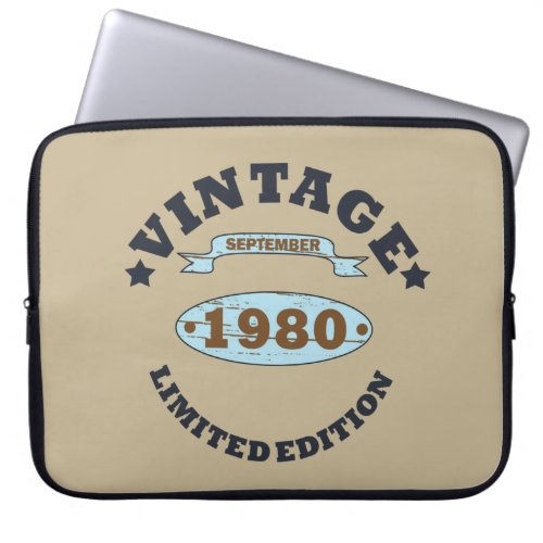 born in september 1980 vintage birthday laptop sleeve