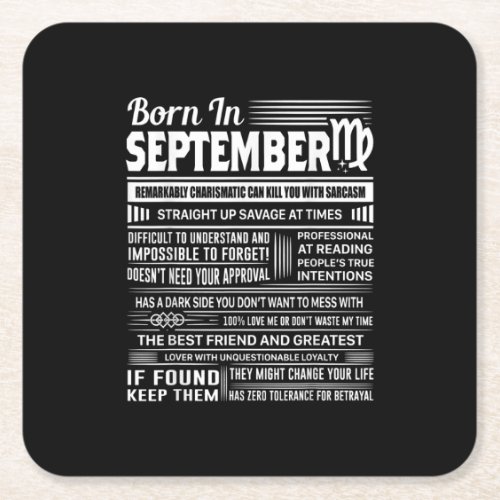 Born in september virgo funny birthday gift square paper coaster