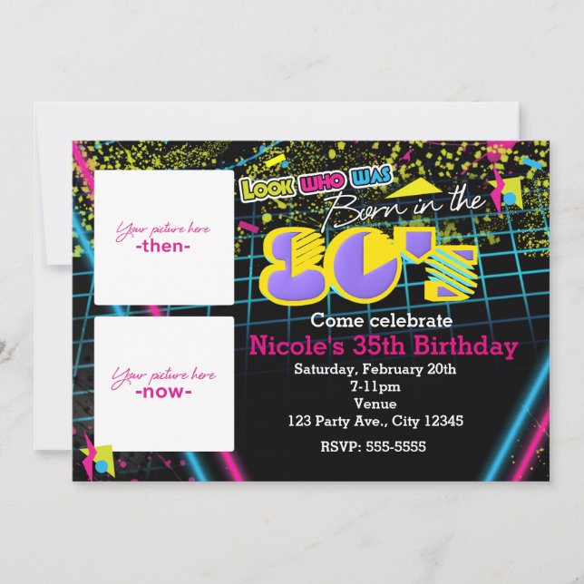 Born in the 80's 2 Photos Then & Now Invitation (Front)