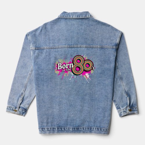 Born in the 80s colorful text graphic design denim jacket