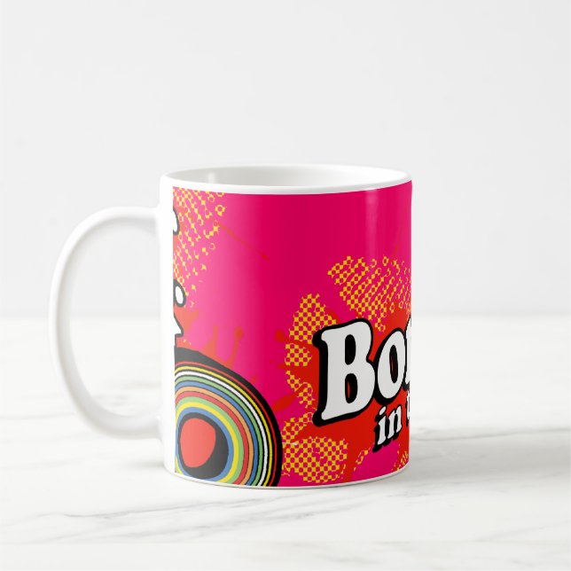 "Born in the 80's" magenta pink logo retro mug (Left)