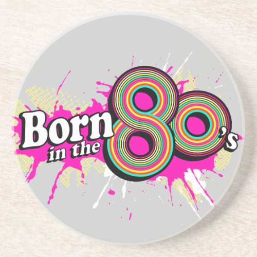 Born in the 80s pink gray graphic  drink coaster