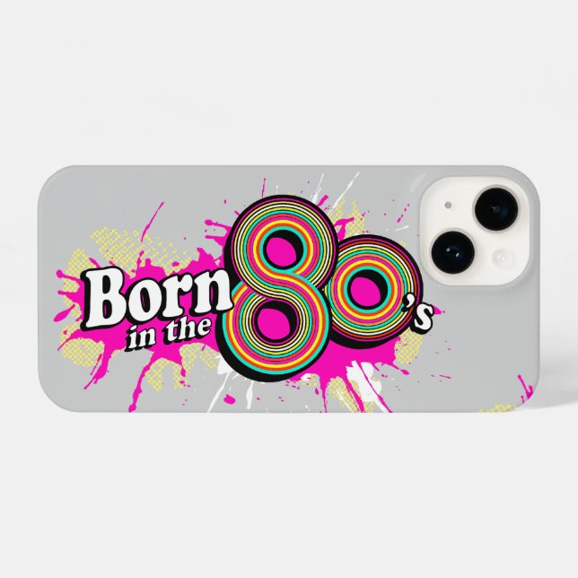 "Born in the 80's" pop gray pink iphone case (Back Horizontal)