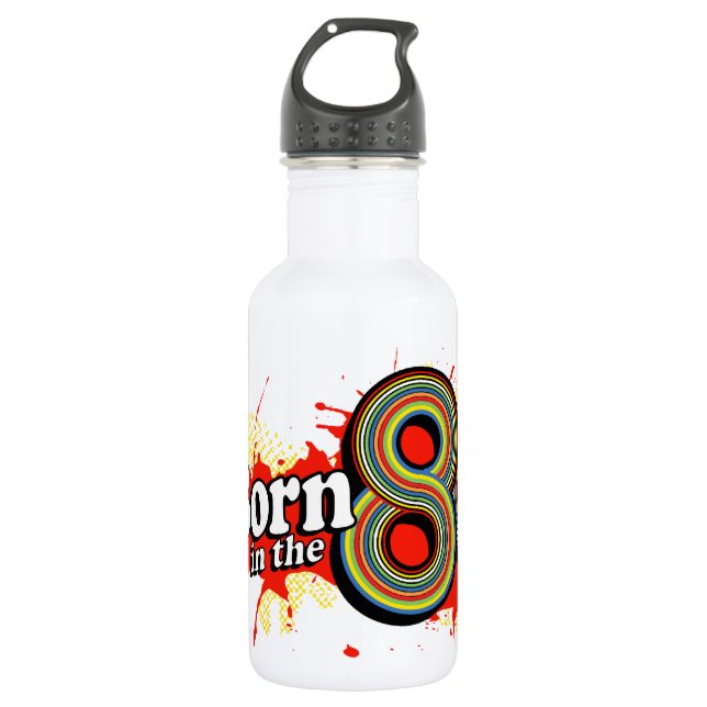 "Born in the 80's" retro white drinks bottle (Front)