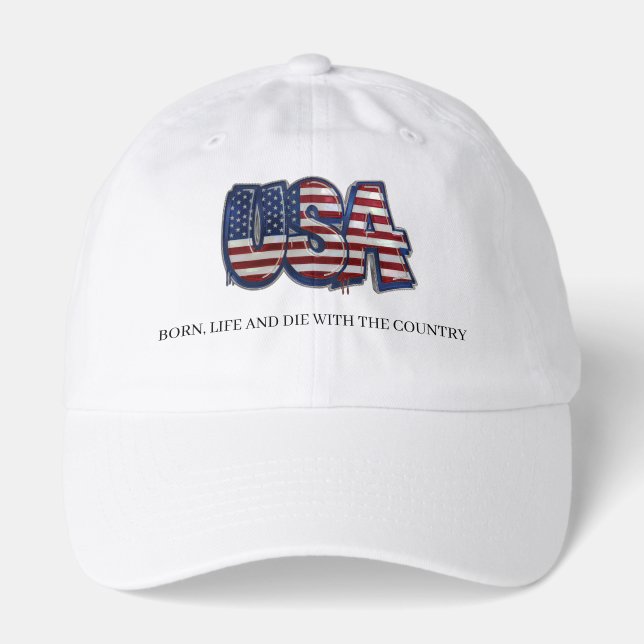 Born in the USA Lifetime Patriot American Flag Hat (Front)