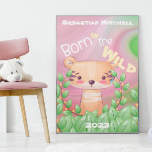 Born In the Wild Kids Room Poster with Name & Year