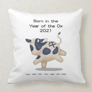 Born in the Year of the Ox Chinese Zodiac Sign Throw Pillow
