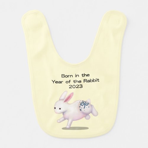 Born in the Year of the Rabbit 2023 Zodiac Yellow Baby Bib