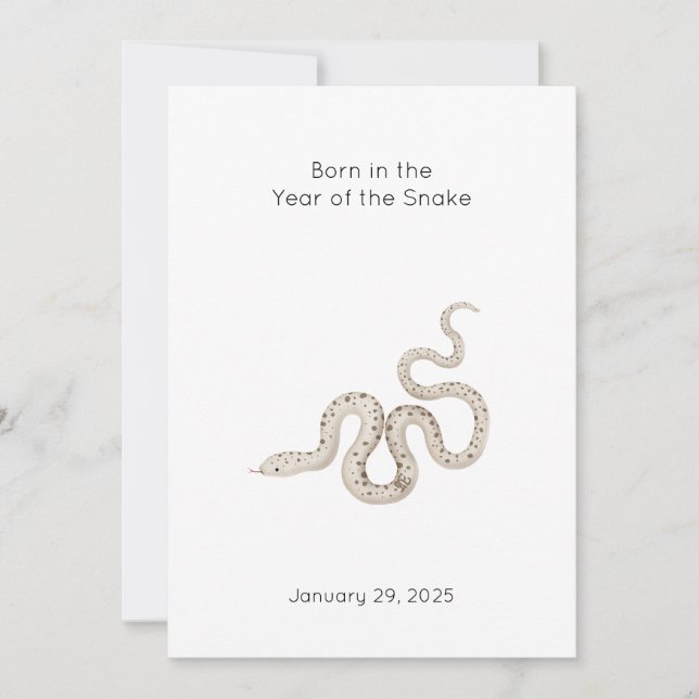 "Born in the Year of the Snake" Baby Announcement (Front)