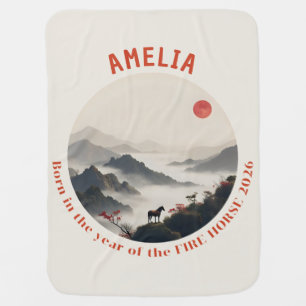 Born in Year of the Horse 2026 Chinese Mountain  Baby Blanket
