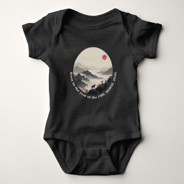 Born in Year of the Horse 2026 Chinese Mountain  Baby Bodysuit (Front)