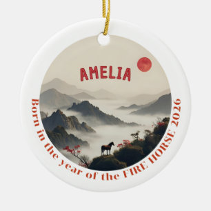 Born in Year of the Horse 2026 Chinese Mountain Ceramic Ornament