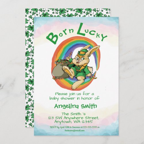 Born Lucky Little Saint Patrick Rabbit Baby Shower Invitation