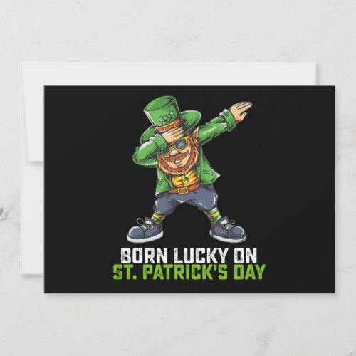 Born Lucky On St Patricks Day Dabbing Birthday Invitation