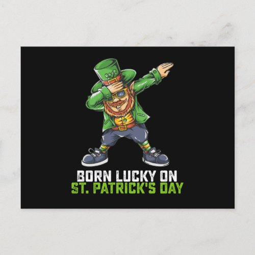 Born Lucky On St Patricks Day Dabbing Birthday Postcard