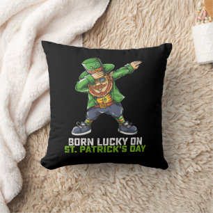 Born Lucky On St Patrick's Day Dabbing Birthday Throw Pillow