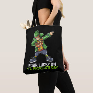 Born Lucky On St Patrick's Day Dabbing Birthday Tote Bag