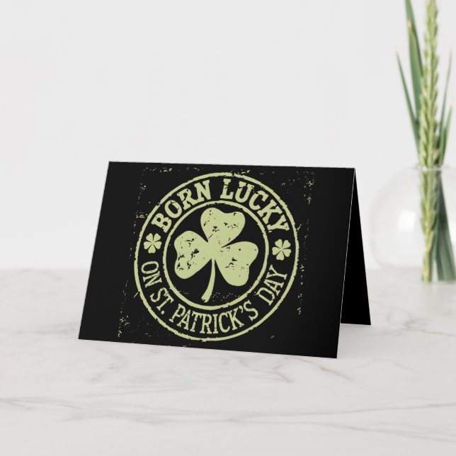Born Lucky On St Patrick's Day Irish Birthday Thank You Card (Front)