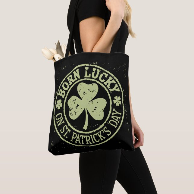 Born Lucky On St Patrick's Day Irish Birthday Tote Bag (Close Up)