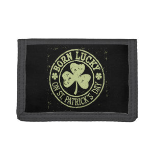 Born Lucky On St Patrick's Day Irish Birthday Tri-fold Wallet