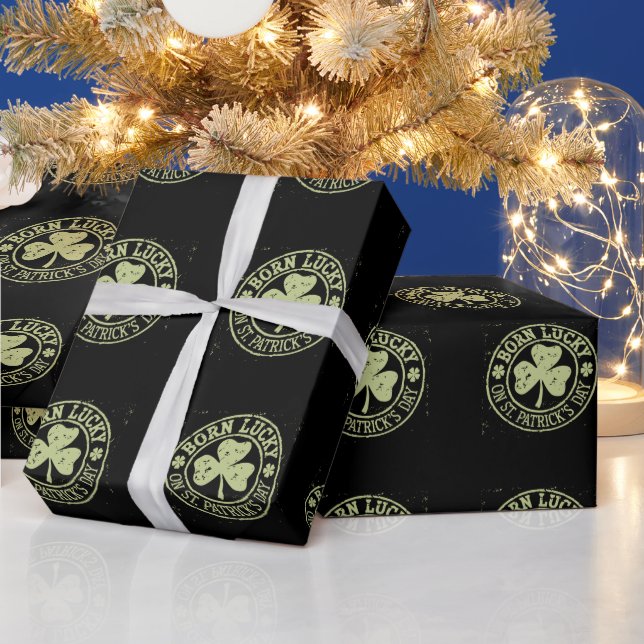 Born Lucky On St Patrick's Day Irish Birthday Wrapping Paper (Holidays)