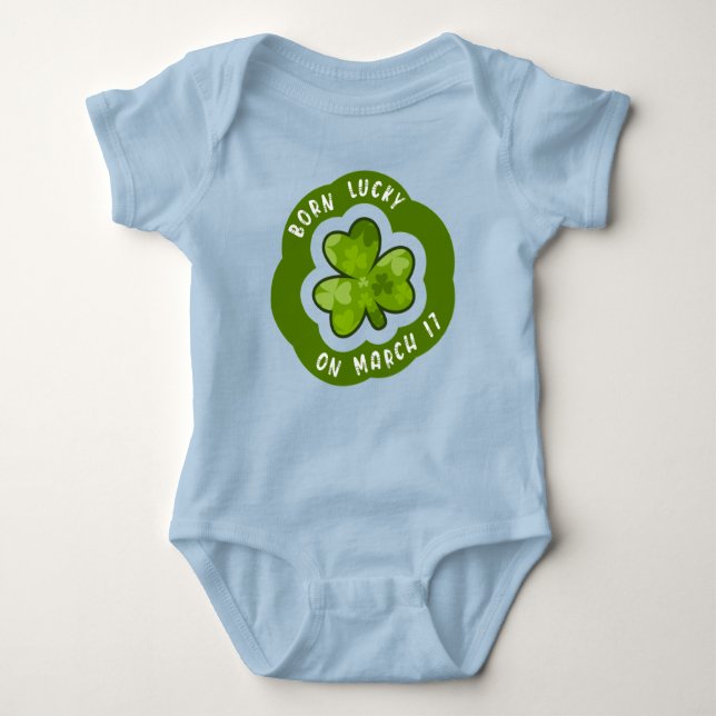 Born Lucky on St Patrick's Newborn Boy Baby Bodysuit (Front)