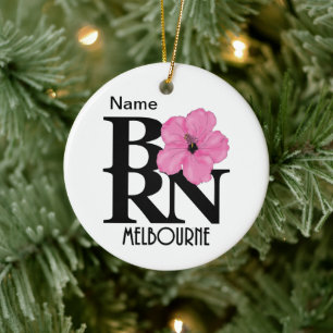 BORN Melbourne Pink Hibiscus Ceramic Ornament