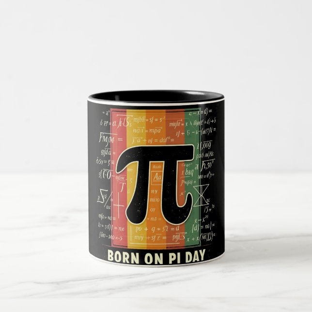 Born on Pi Day Retro Math Two-Tone Coffee Mug (Center)