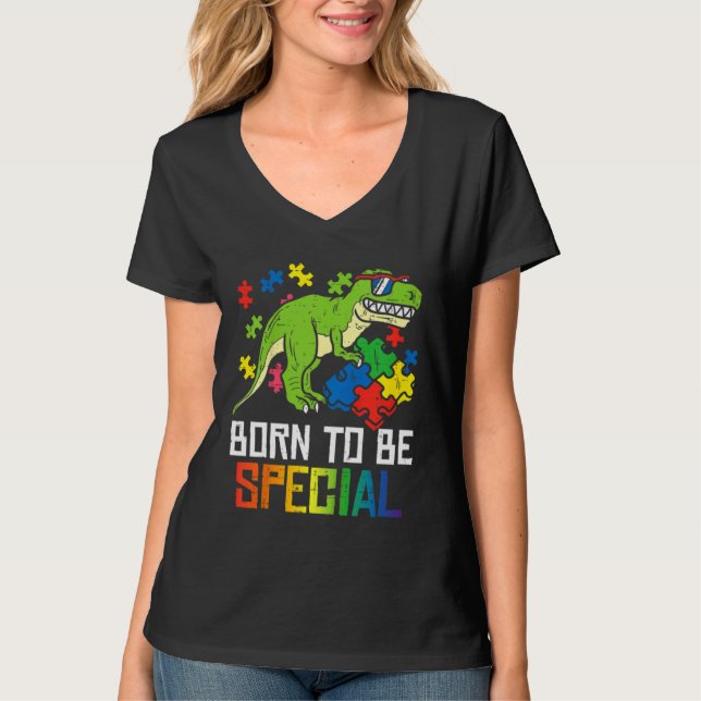 Born Special Dinosaur Kids Boys Toddler Autism Awa T-Shirt (Front)