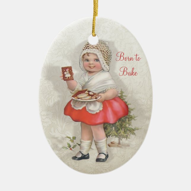 Born To Bake Girl - 2 Side Customize Ceramic Ornament (Front)