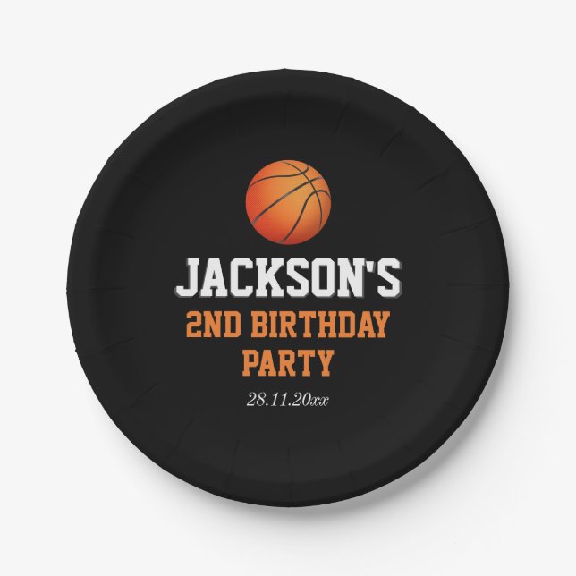 Born To Ball Basketball Themed Birthday Paper Plates (Front)