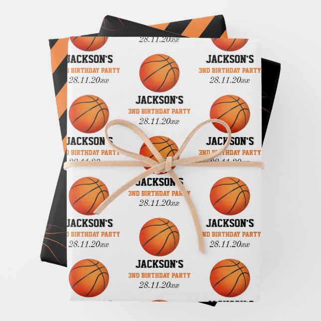 Born To Ball Basketball Themed Birthday Wrapping Paper Sheets (In situ)