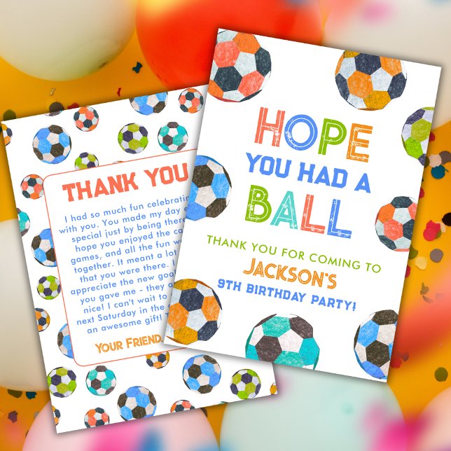 Born to Ball Soccer Birthday Party Thank You Card (Creator Uploaded)