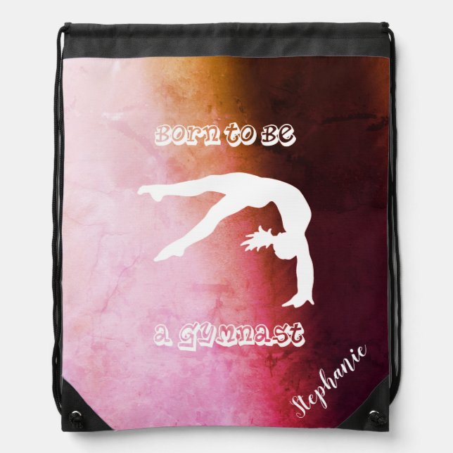 Born to be a Gymnast Rustic Drawstring Backpack (Front)