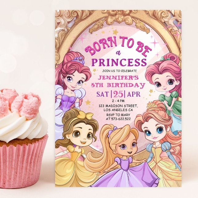 "Born To Be A Princess" Girl 5th Birthday Party Invitation (Creator Uploaded)