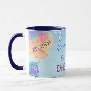 BORN TO BE A UNICORN Blue Orange Abstract Unicorn Mug
