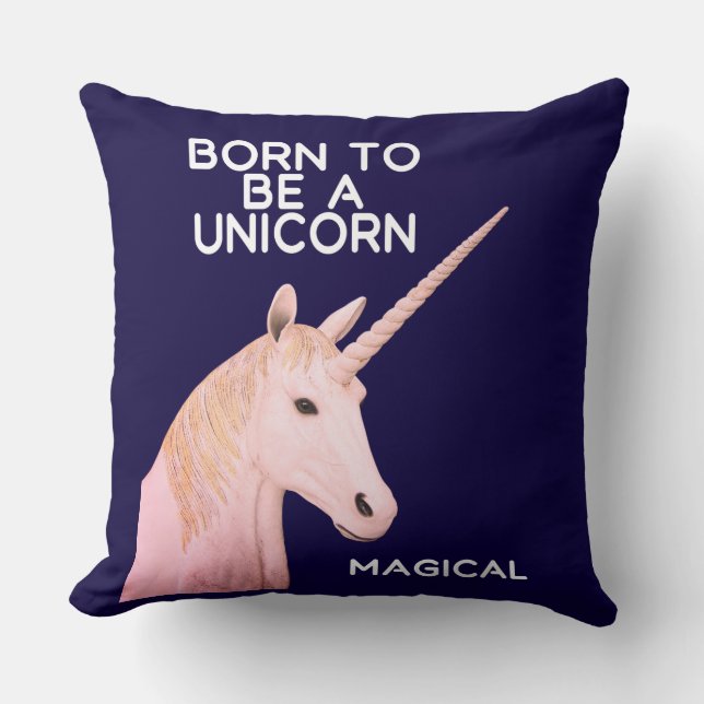 Born to Be a Unicorn Statue Head and Magical Throw Pillow (Front)